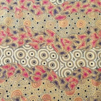 Preview: YELLOW WILD SEED & WATERHOLE Aborigines Stoff aus Australien